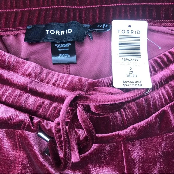 NEW Torrid Velvet Ankle Pants 2X Zinfandel Elastic Waist Lounge NEW WITH TAGS - Picture 3 of 9
